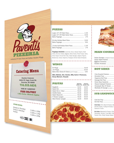 Paventis Pizzeria Menu